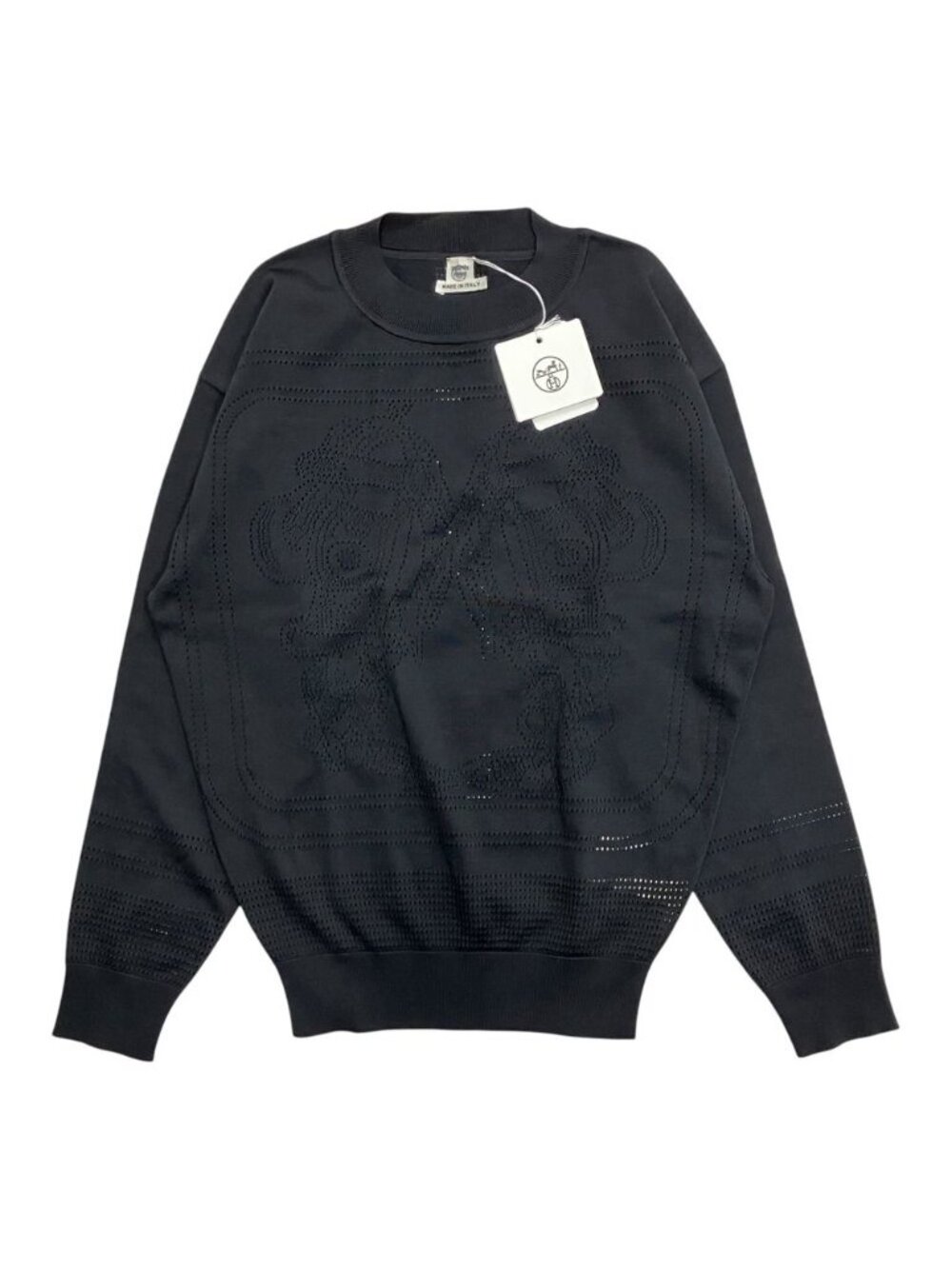 Hermes Brides de Gala Perforated Silk Knit High Gauge Sweater Crew Neck